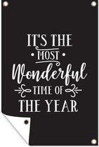Muurdecoratie Kerst quote "It's the most wonderful time of the year" met een zwarte achtergrond - 120x180 cm - Tuinposter - Tuindoek - Buitenposter