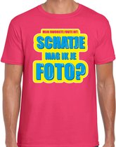 Foute party Schatje mag ik je foto verkleed/ carnaval t-shirt roze heren - Foute hits - Foute party outfit/ kleding S