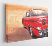 Hoge resolutie. Aquarel, schilderijen, papier. Retro rode auto - Modern Art Canvas - Horizontaal - 516193579 - 50*40 Horizontal