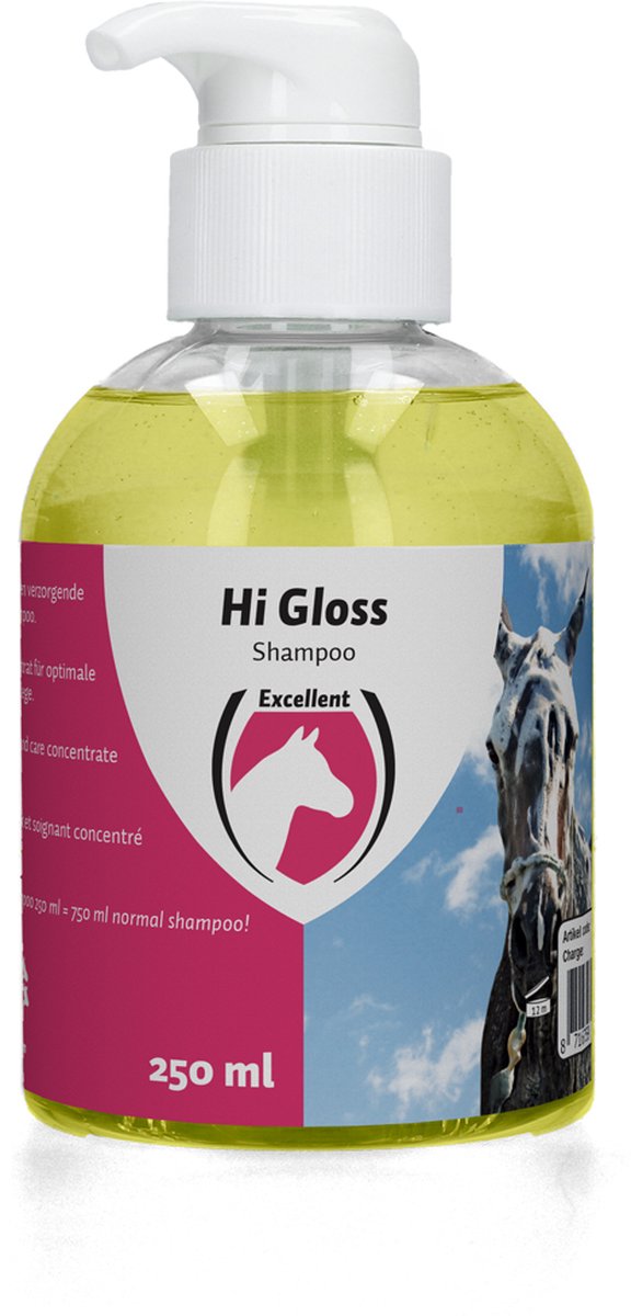 Excellent Hi Gloss Shampoo - Ruikt lekker, verzorgt en laat een diepe glans achter - Geschikt voor paarden - 250 ml - Holland Animal Care
