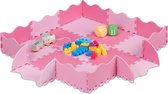 Relaxdays 25-delige speelmat met rand - puzzelmat kinderkamer - speeltegels - vloerpuzzel - roze