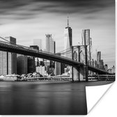 Poster Architectuur - New York - Brooklyn Bridge - Water - Zwart wit - 100x100 cm XXL