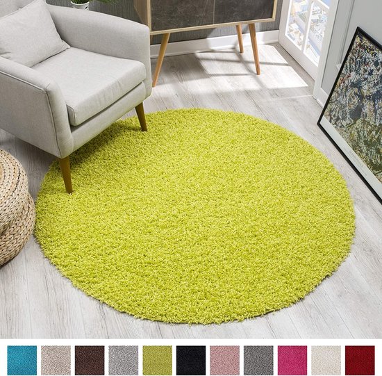 Muratap Loca Shaggy Vloerkleed Rond Groen - 150 CM ROND - Vloerkleed Hoogpolig - Tapijt Woonkamer, Slaapkamer