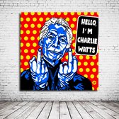 Pop Art Charlie Watts Acrylglas - 100 x 100 cm op Acrylaat glas + Inox Spacers / RVS afstandhouders - Popart Wanddecoratie