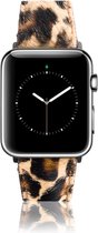 Geschikt voor Apple Watch Bandje - Luipaard Vacht - Full-Grain Leer - 42/44/45/49mm - incl. Silver Connectors Met Gesp - Oblac®