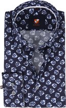 Suitable - Overhemd Bloemen Donkerblauw - 41 - Heren - Slim-fit