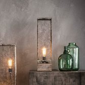 dePauwWonen Rechthoek mesh houten voet Tafellamp - incl led lampen - E27 - Verweerd koper; Grijs; Wit