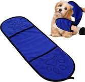 N4dogs – Hondenhanddoek – Honden Handdoek – Microvezel Handdoek – Handdoek Hond  – Droogdoek Hond – Dierendeken – Sterk Absorberend – Handdoek met Zakken - Donkerblauw - 66 x 23 cm