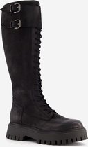 Harper leren dames veterboots hoog - Zwart - Maat 41 - Echt leer