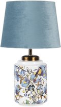 Clayre & Eef Tafellamp Ø 25x41 cm Blauw Wit Kunststof Vogel