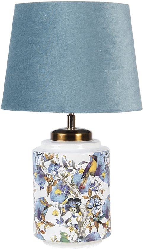 Clayre & Eef Tafellamp Ø 25x41 cm Blauw Wit Kunststof Vogel