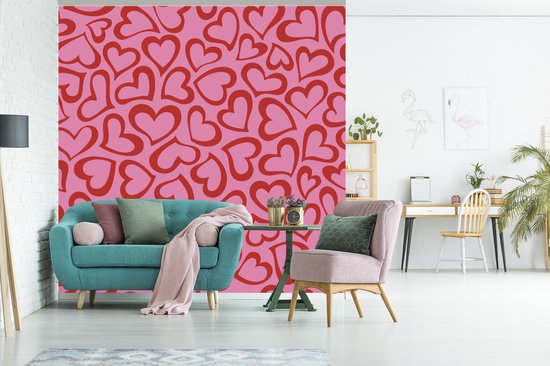 Papier peint photo peint vinyle - Une illustration de papier peint avec des coeurs rouges largeur 280 cm x hauteur 280 cm - Tirage photo sur papier peint (disponible en 7 tailles)