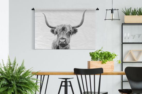 Tapisserie - Tapisserie - Highlander écossais - Taureau - Zwart - Wit - 120x80 cm - Tapisserie