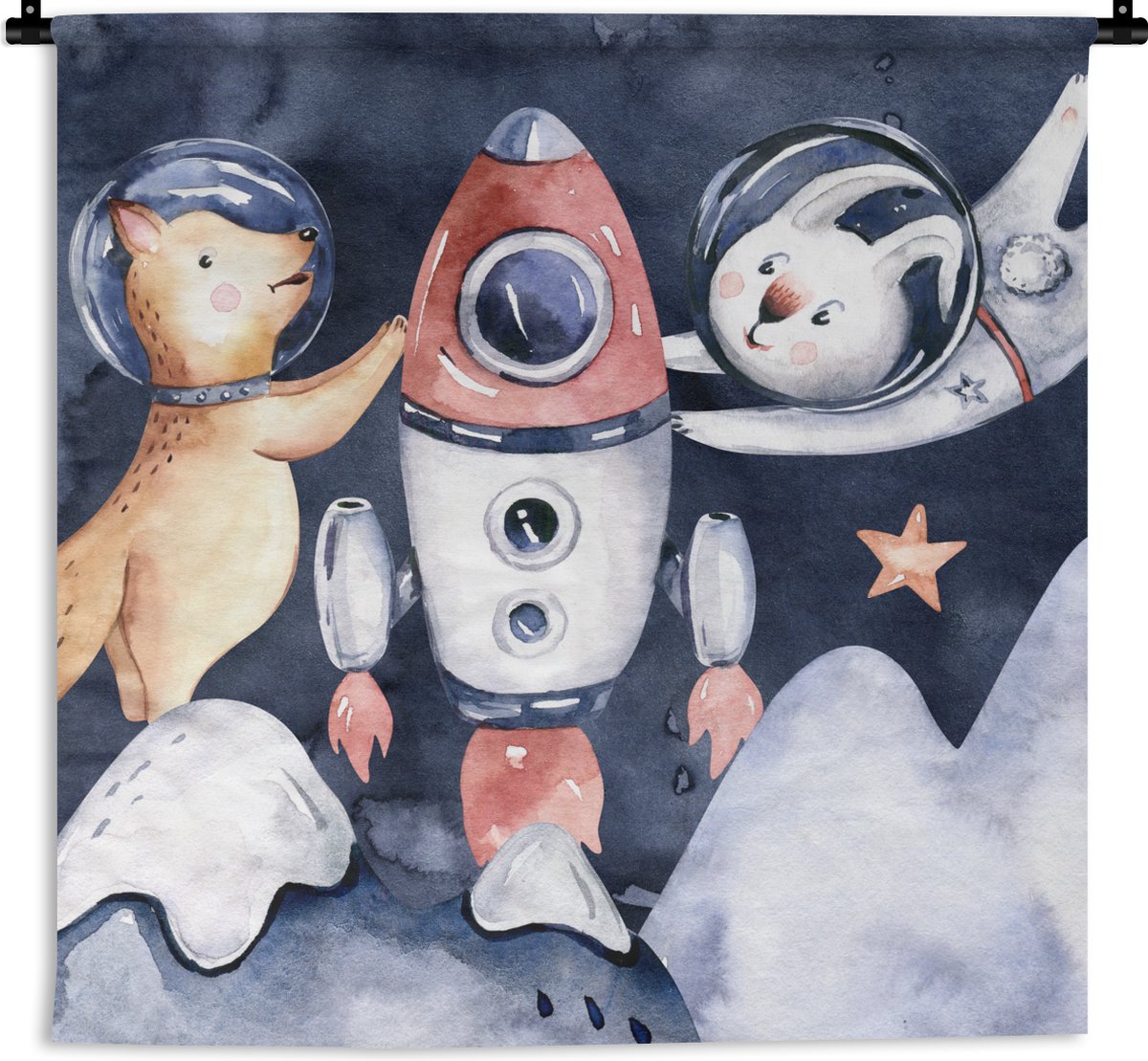 Wandkleed - Wanddoek - Ruimte - Raket - Konijn - Jongens - Meisjes - Kinderen - 180x180 cm - Wandtapijt