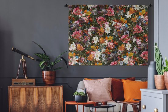 Tenture murale - Tissu mural - Fleurs - Art - Papillon - 150x112,50 cm - Tapisserie