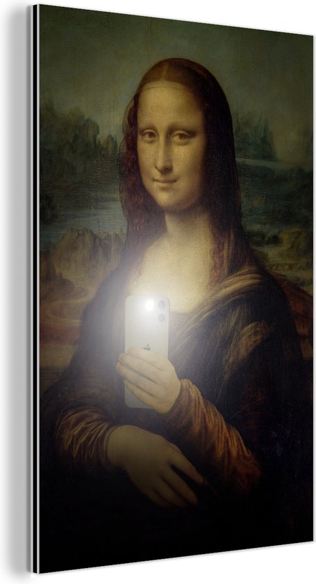 Wanddecoratie Metaal - Aluminium Schilderij - Mona Lisa - Telefoon - Da Vinci