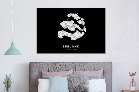 Décoration murale Métal - Aluminium Peinture Industrielle - Zélande - Carte routière Nederland - Zwart - Noir - 150x100 cm - Dibond - Photo sur aluminium - Décoration murale industrielle - Pour le salon / chambre