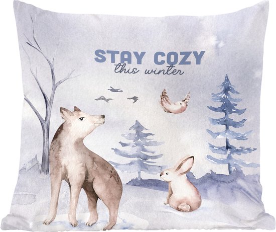 Sierkussens - Kussentjes Woonkamer - 60x60 cm - Winter - Sneeuw - Quote - Kerstversiering - Kerstdecoratie voor binnen - Woonkamer