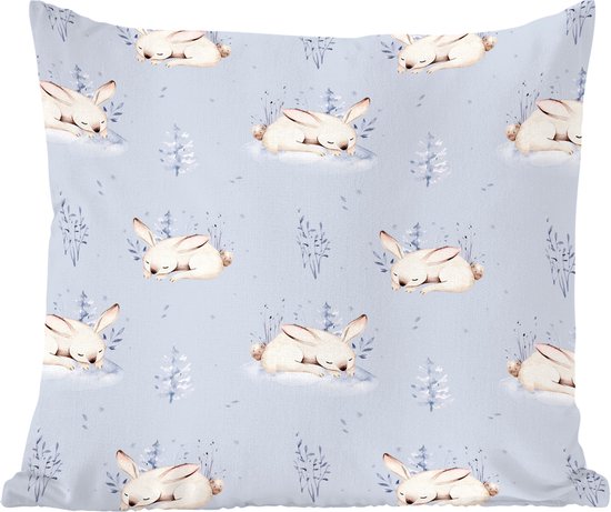 Sierkussens - Kussentjes Woonkamer - 40x40 cm - Winter - Patroon - Konijn - Blauw - Kerstversiering - Kerstdecoratie voor binnen - Woonkamer