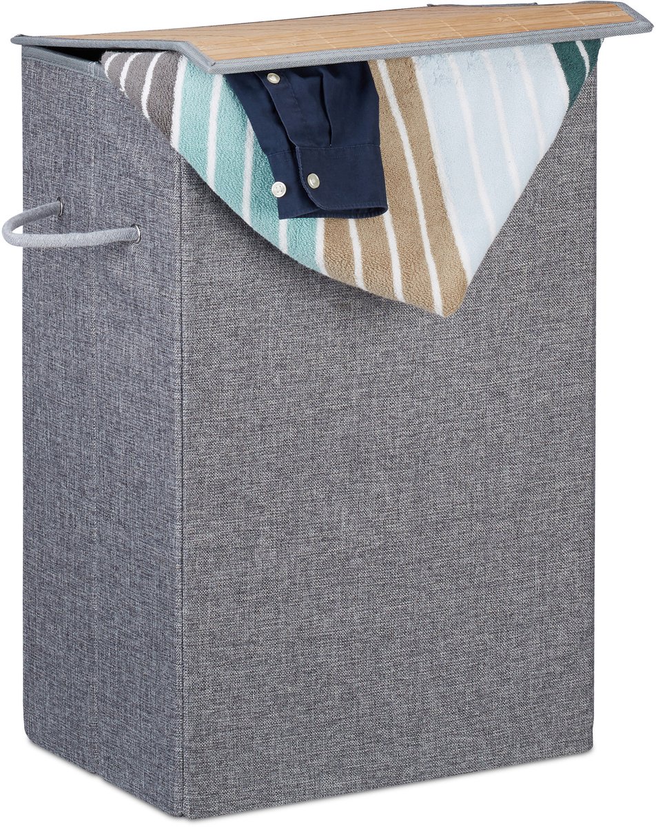 wasmand - 60 l - stof - met klittenband deksel - 2 handvaten - grijs