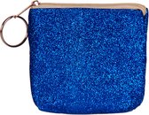 Portemonneetje rits glitters blauw - 9x10cm