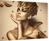 Vrouw met de Gouden veren - Foto op Dibond - 80 x 60 cm