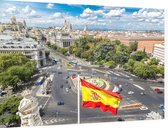 Spaanse vlag voor de Cibeles fontein in Madrid - Foto op Dibond - 90 x 60 cm