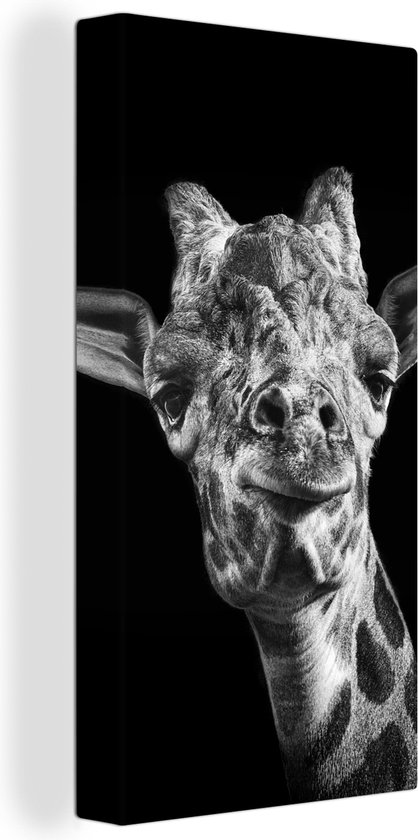 Peinture sur toile Girafe - Animal - Zwart - Wit - 20x40 cm - Décoration murale
