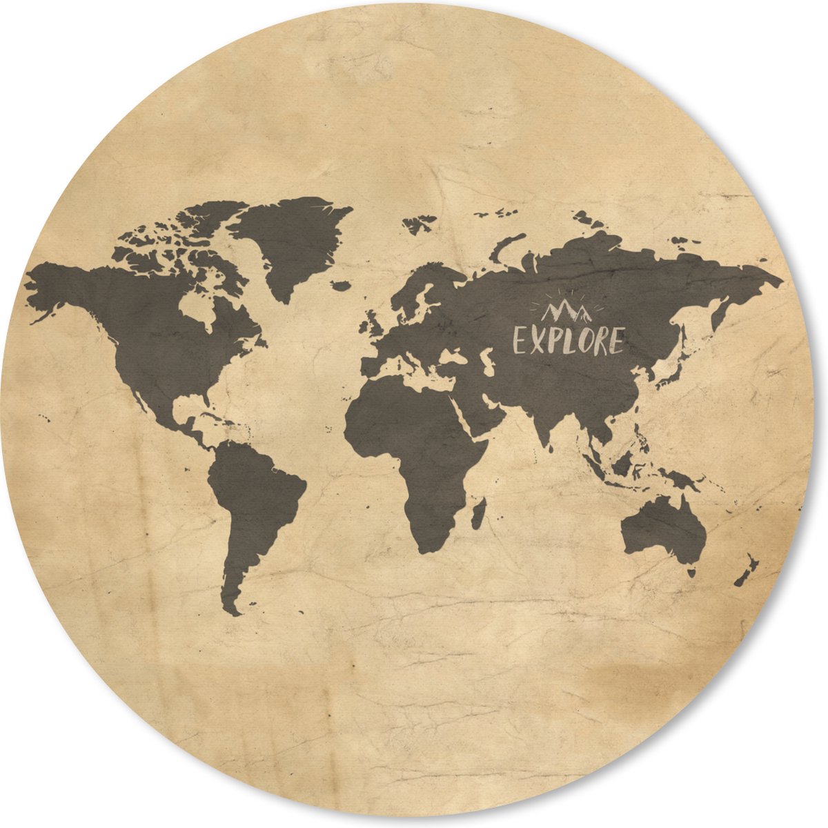 Muismat rond 20x20 cm - Mousepad Wereldkaart - Vintage - Reizen - Ronde muismatten