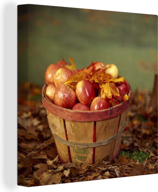 Canvas Schilderij Een mand van appels in de herfst - 20x20 cm - Wanddecoratie