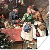 Poster Kerst - Portret Kerstmarkt - Vintage - 30x30 cm - Kerstmis Decoratie - Kerstversiering - Kerstdecoratie Woonkamer - Kerstversiering - Kerstdecoratie voor binnen - Kerstmis