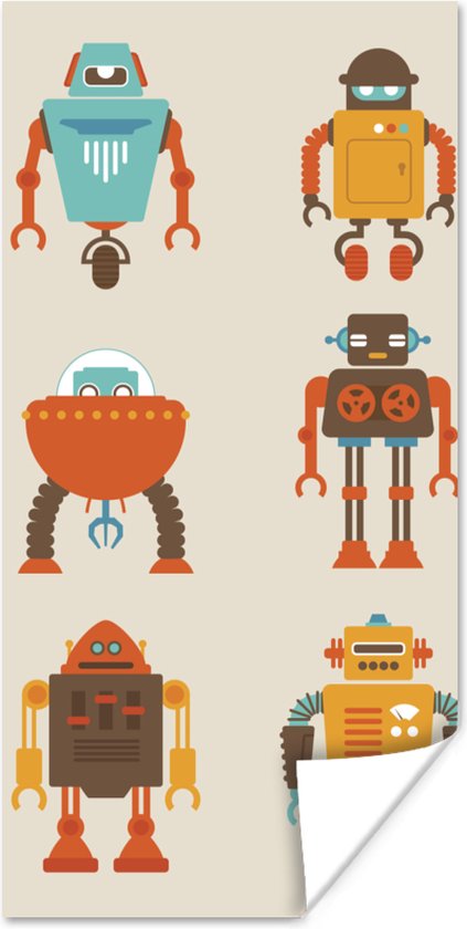 Poster Illustratie - Kinderen - Robot - 75x150 cm