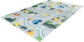 Kinderkamer- Kinder vloerkleed - Wasbaar - Washable - Auto - Autoweg -120x180 - Zilver