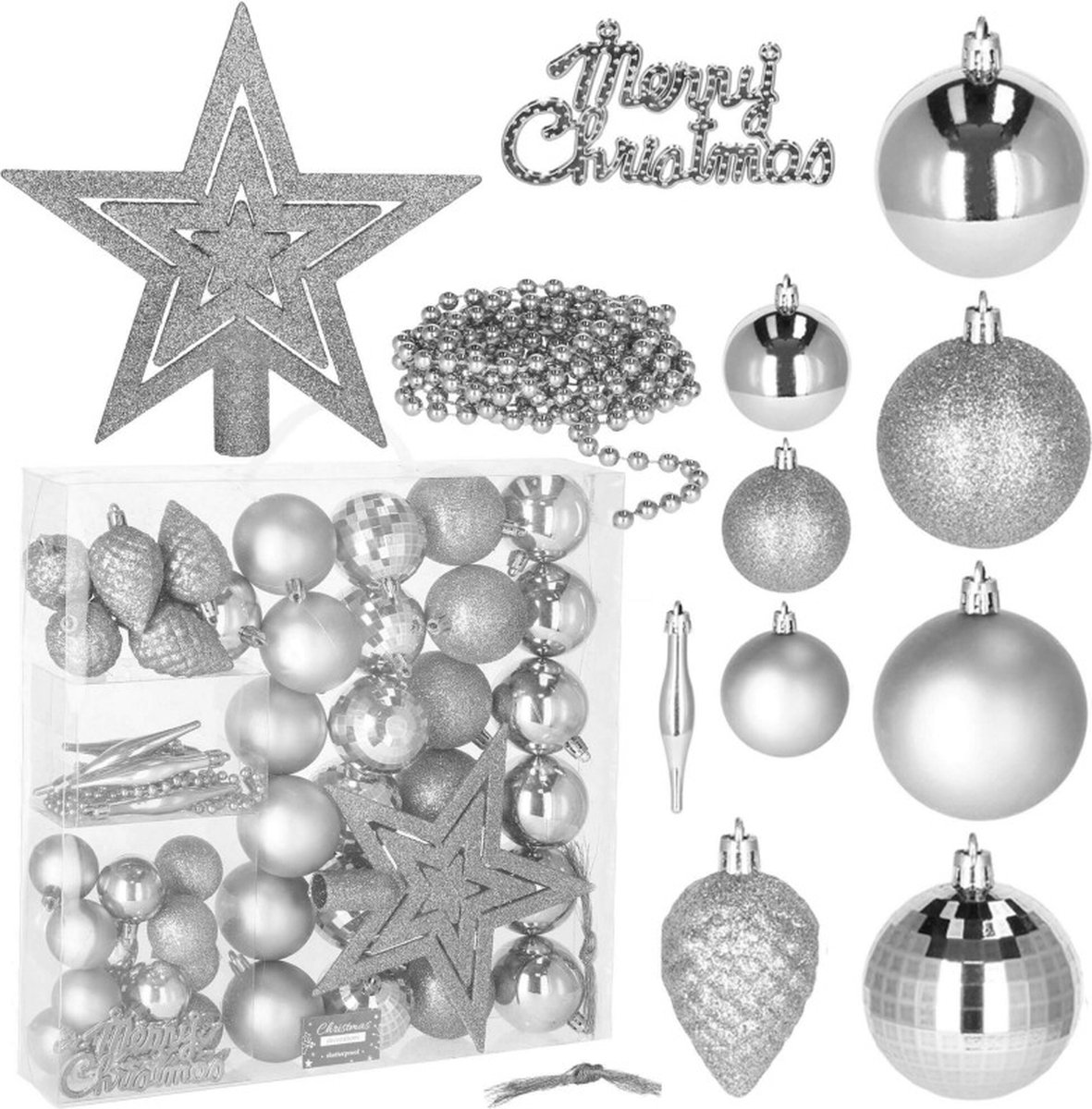 Springos Kerstballen | Kerstversiering | Onbreekbaar | 51 Stuks | Zilver