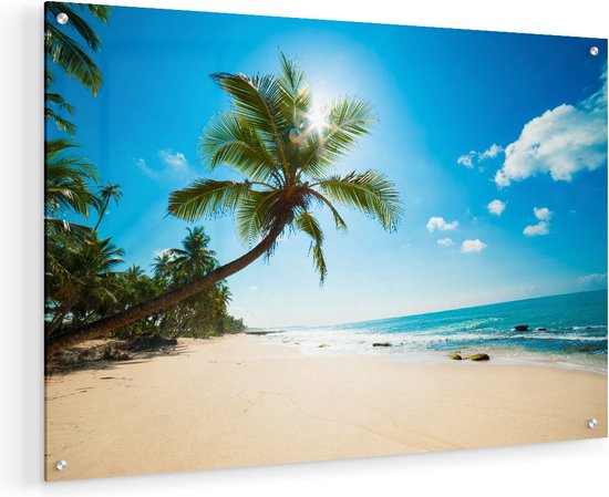 Artaza Glasschilderij - Tropisch Strand En Zee In Sri Lanka  - 60x40 - Plexiglas Schilderij - Foto op Glas