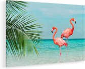 Artaza Glasschilderij - Twee Flamingo's in het Water - 75x50 - Plexiglas Schilderij - Foto op Glas
