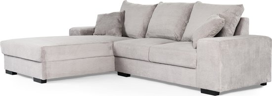 Ribbed - Sofa - 3-zit bank - chaise longue links - grijs - zacht zittende geribbelde stof - kunststof pootjes - zwart