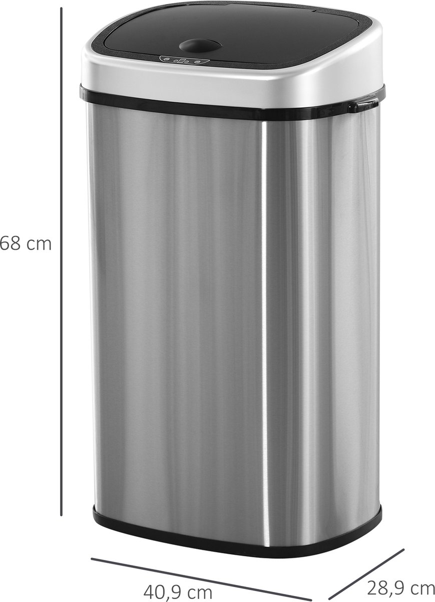 Poubelle automatique blanc 48 litres en acier inoxydable