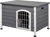 PawHut Hondenhok hondenhuis met deur hondenbak kattenbak voor katten dennen grijs D02-044