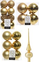 Kerstversiering kunststof kerstballen met glazen piek goud 6-8-10 cm pakket van 37x stuks - Kerstboomversiering