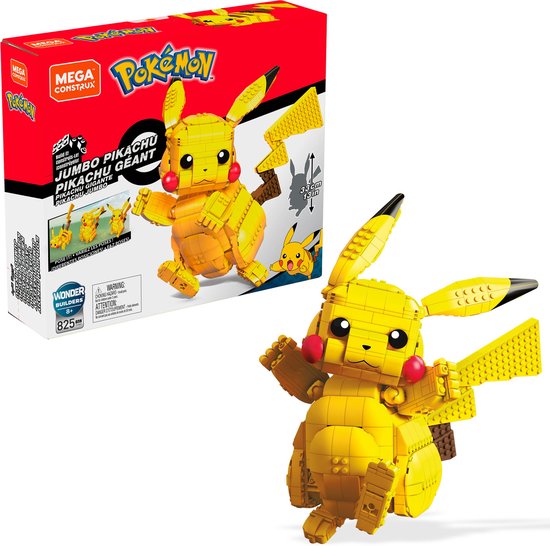 Doos met MEGA Construx Pokémon Jumbo Pikachu, met afbeelding van de bouwbare Pikachu.