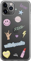 Wildhearts Icons - iPhone Transparant Case - Transparant shockproof hoesje geschikt voor iPhone 11 Pro hoesje - Doorzichtig hoesje met icoontjes