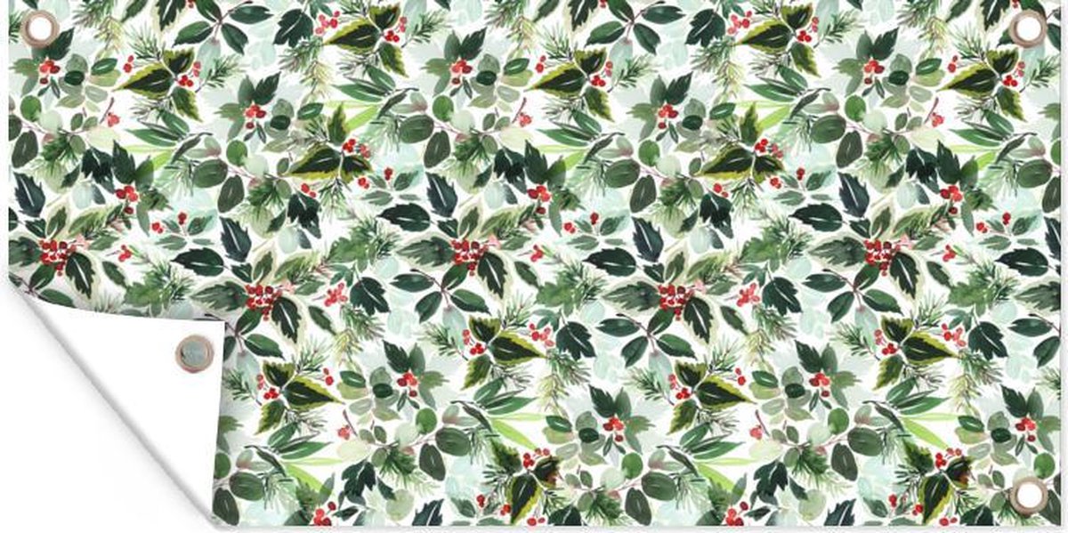 Kerst tuinposter met waterverf maretak design op tuindoek van 60x30 cm - GreatGardenPosters