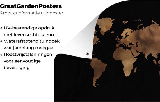 Affiche jardin - Toile jardin - Affiches jardin extérieur - Carte du Wereldkaart - Marron - Zwart - Posters de jardin cm - Jardin