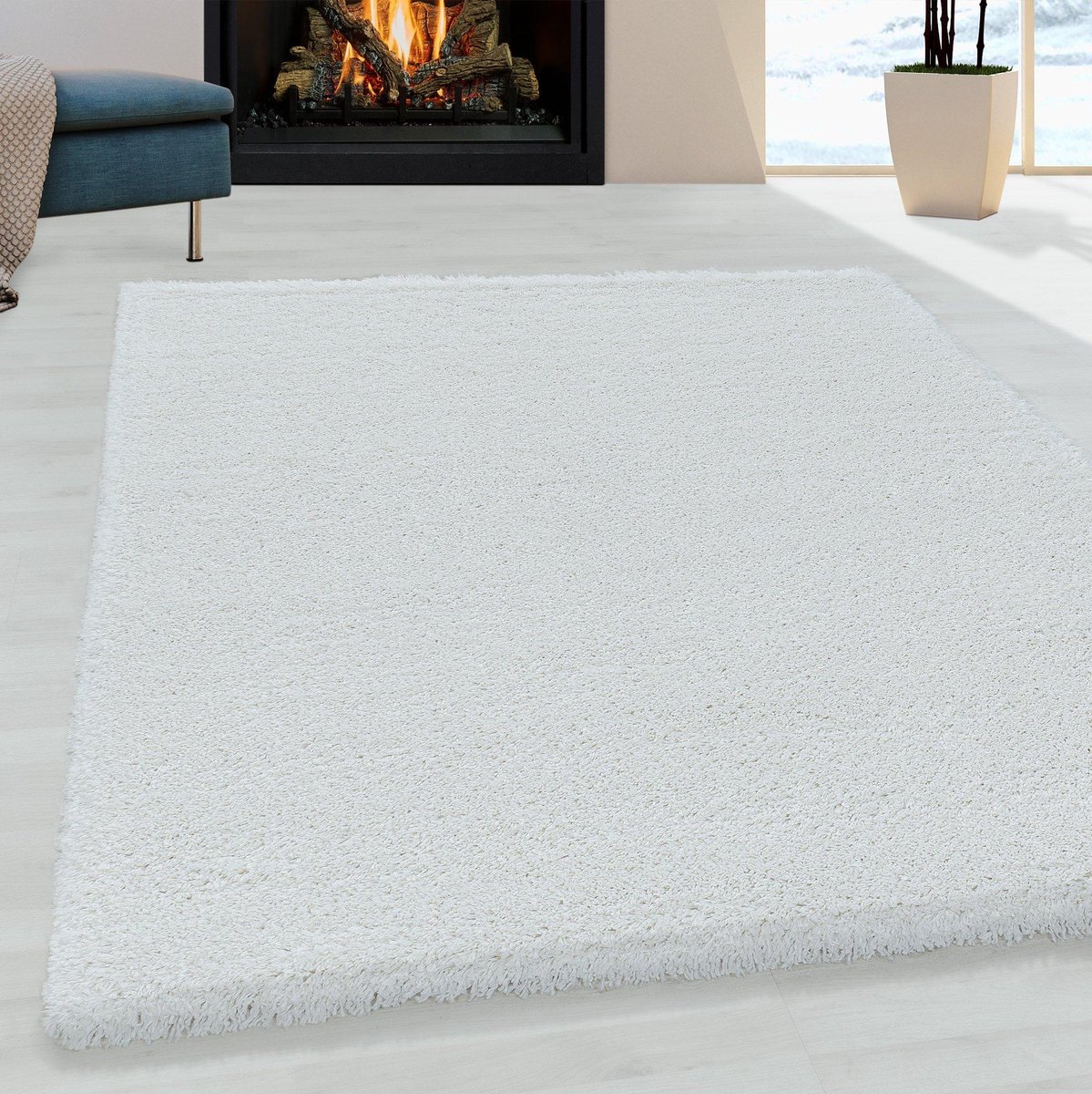 Wit Tapijt Hoogpolig Vloerkleed - 160x230cm- Modern - Woonkamer - Salon - Slaapkamer - Eetkamer
