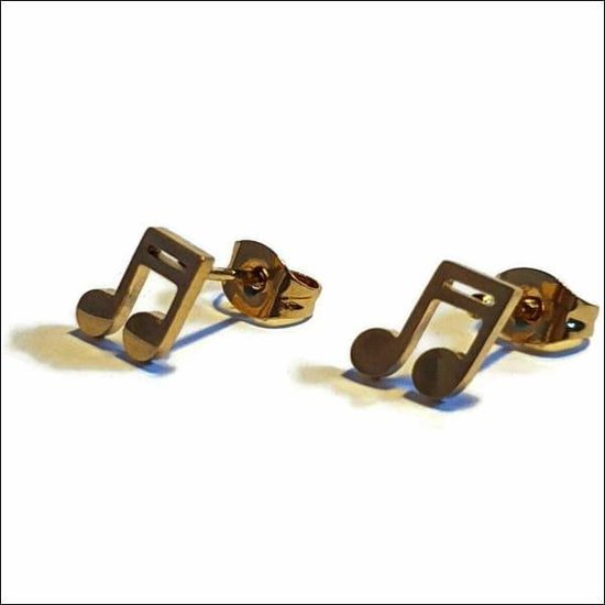 Aramat jewels ® - Zweerknopjes oorbellen muzieknoot goudkleurig chirurgisch staal 8mm