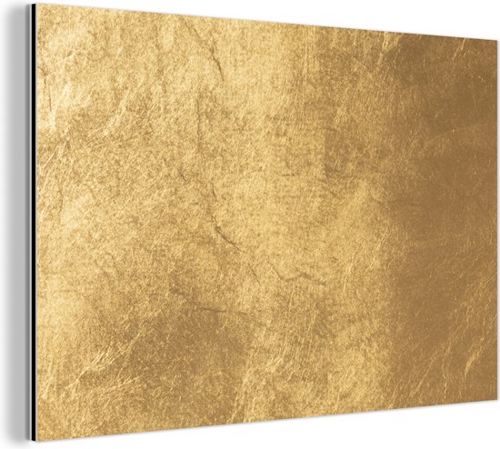 Wanddecoratie Metaal - Aluminium Schilderij Industrieel - Lichtval op een gouden muur - 180x120 cm - Dibond - Foto op aluminium - Industriële muurdecoratie - Voor de woonkamer/slaapkamer