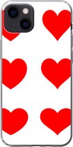 Geschikt voor iPhone 13 hoesje - Een illustratie met negen rode hartjes - Siliconen Telefoonhoesje