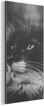 Wanddecoratie Metaal - Aluminium Schilderij Industrieel - Dierenprofiel opzij kijkende kat in zwart-wit - 80x160 cm - Dibond - Foto op aluminium - Industriële muurdecoratie - Voor de woonkamer/slaapkamer