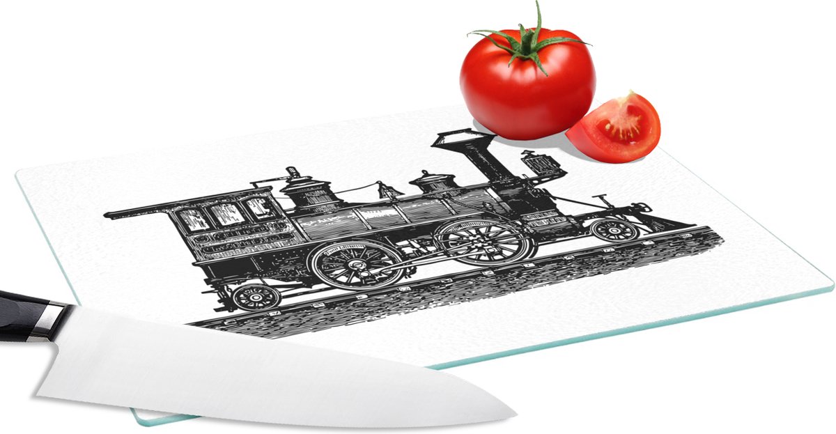 Glazen Snijplank - 28x20 - Vintage trein op spoor - Snijplanken Glas